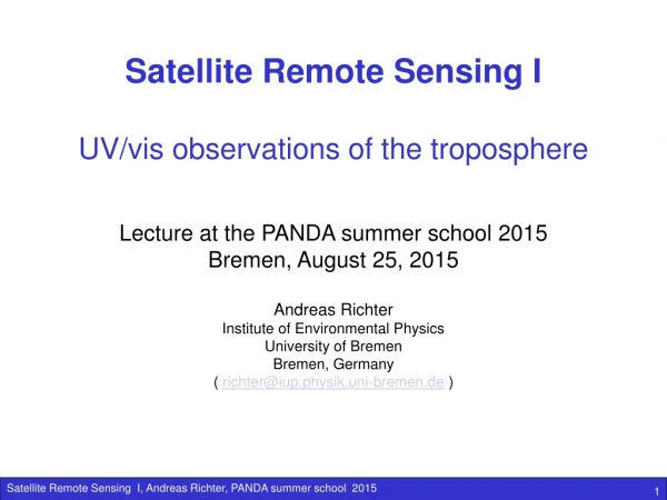 Satellite Remote Sensing I UV/vis observations of the troposphere