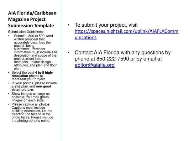 AIA Florida/Caribbean Magazine Project Submission Template