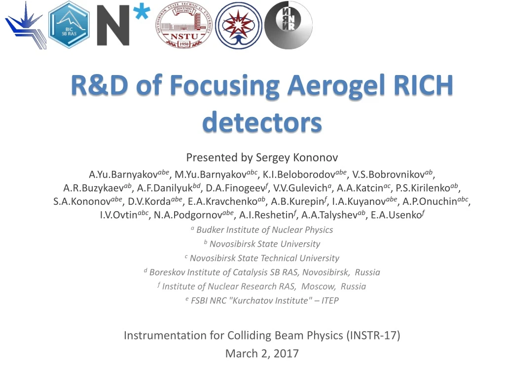 r d of focusing aerogel rich detectors