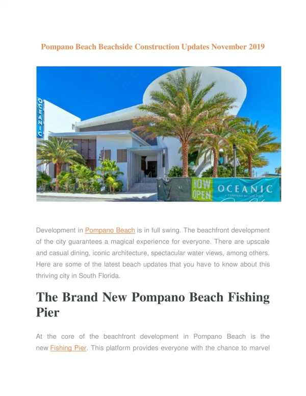 Pompano Beach Beachside Construction Updates November 2019