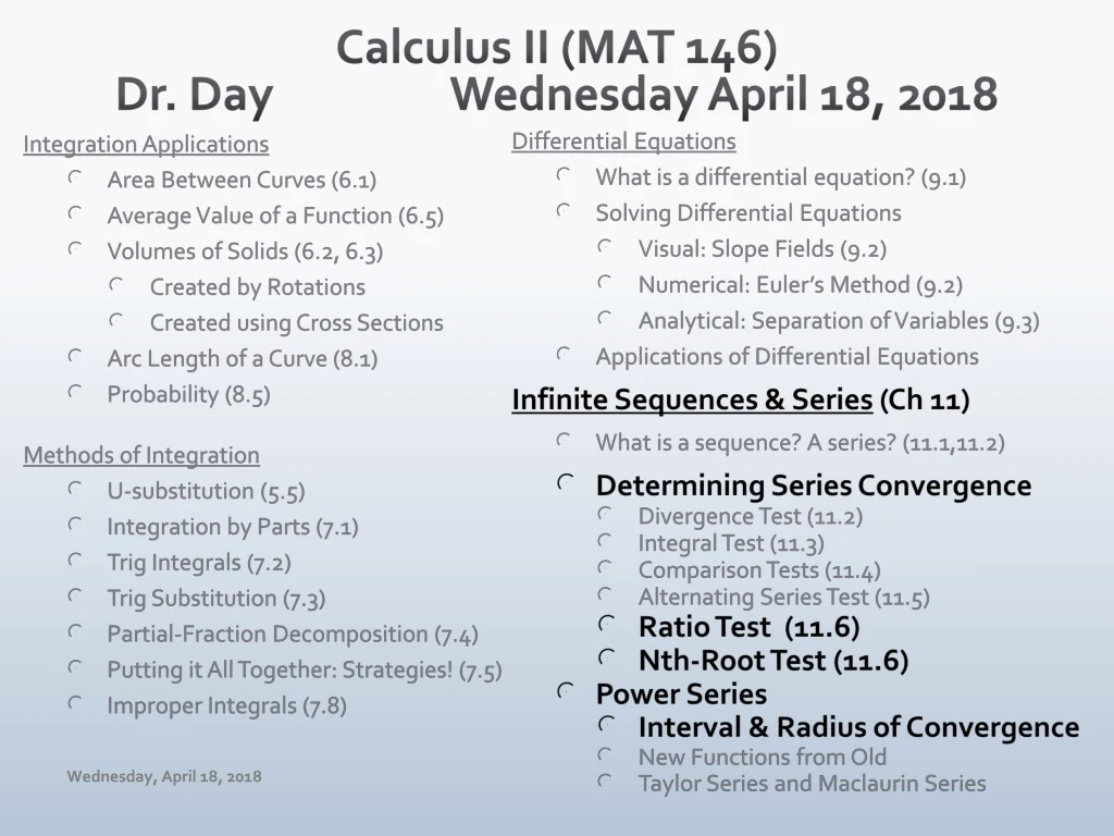 calculus ii mat 146 dr day wednes day april 18 2018