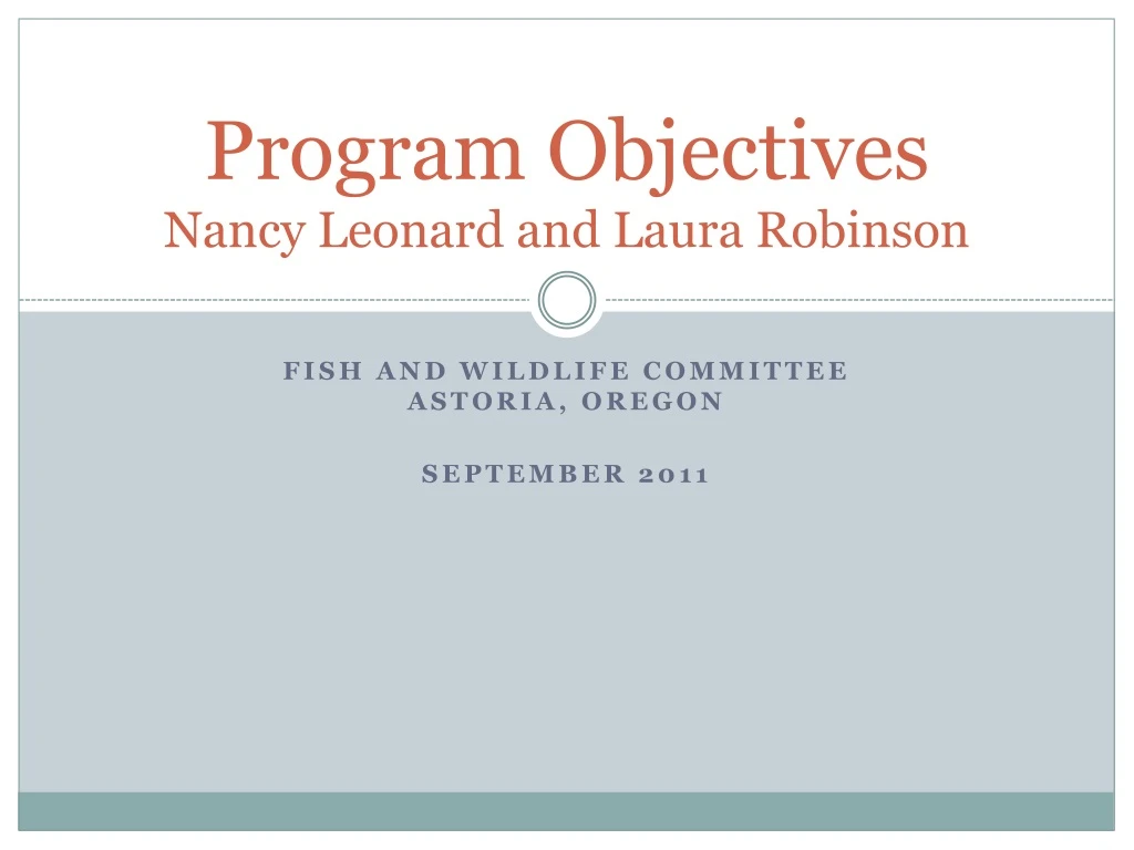 program objectives nancy leonard and laura robinson