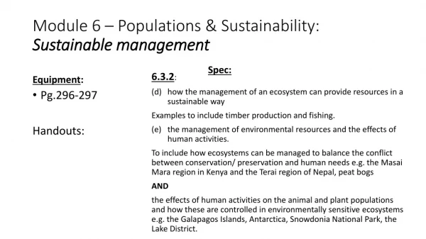 Module 6 – Populations &amp; Sustainability: Sustainable management