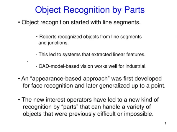 Object Recognition by Parts