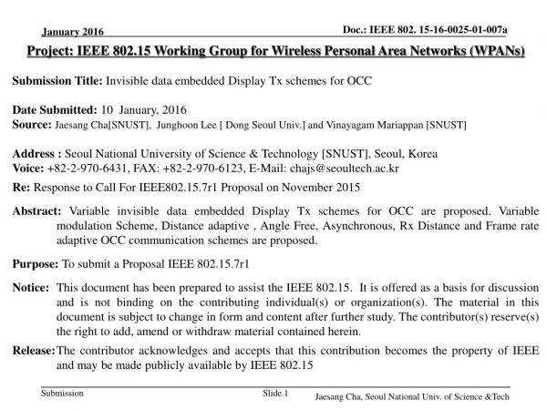 Project: IEEE 802.15 Working Group for Wireless Personal Area Networks (WPANs)