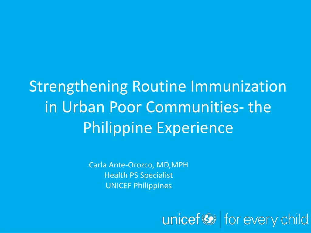 strengthening routine immunization in urban poor communities the philippine experience