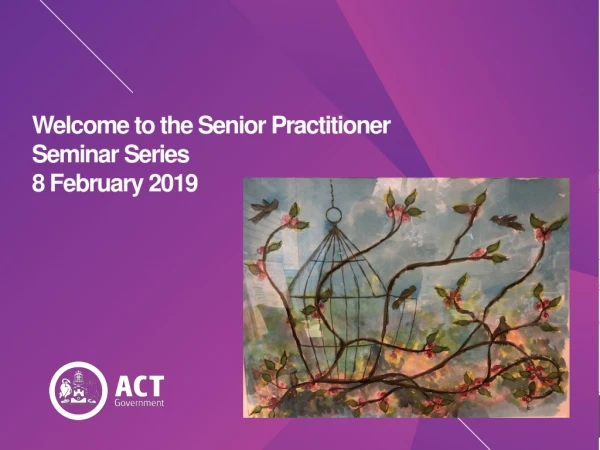 Welcome to the Senior Practitioner Seminar Series 8 February 2019