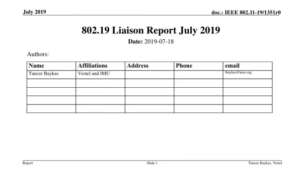 802.19 Liaison Report July 2019