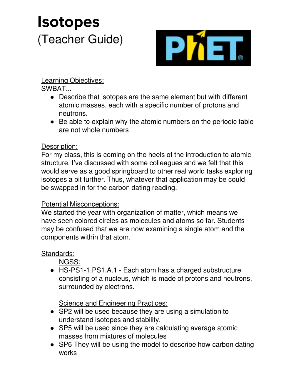 isotopes teacher guide