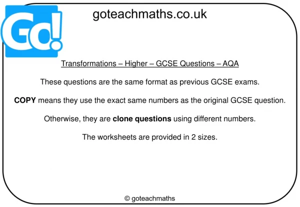 Transformations – Higher – GCSE Questions – AQA