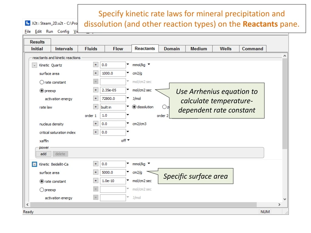 specify kinetic rate laws for mineral