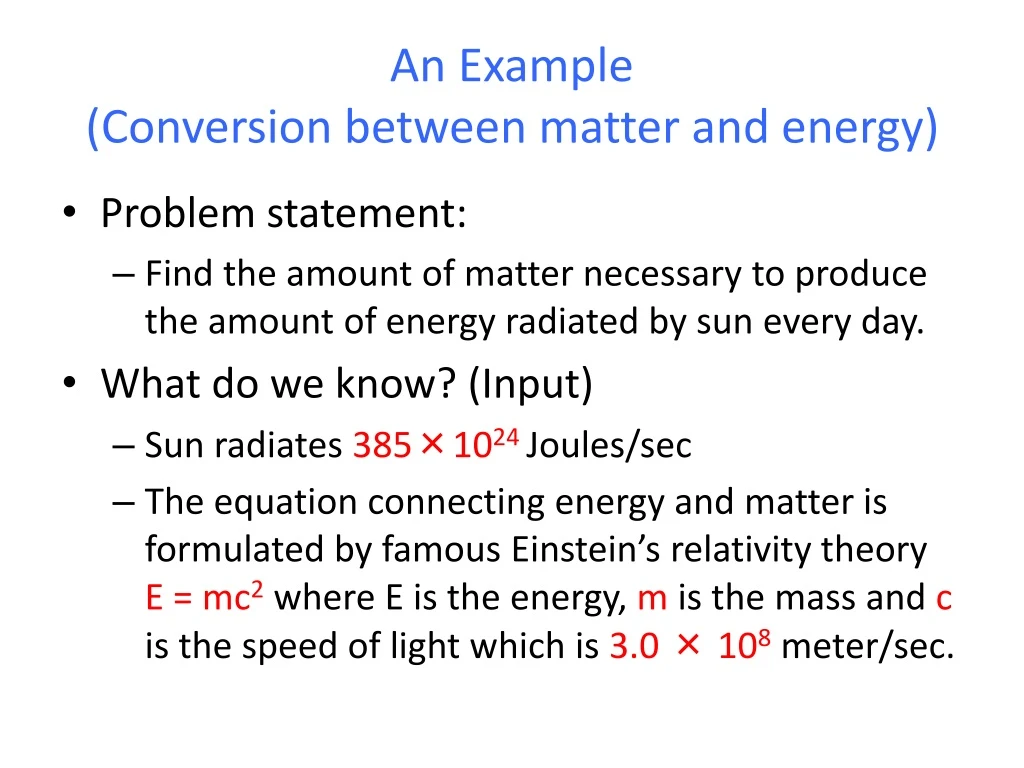 an example conversion between matter and energy