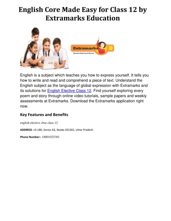 english core made easy for class 12 by extramarks