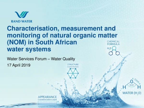 Water Services Forum – Water Quality 17 April 2019