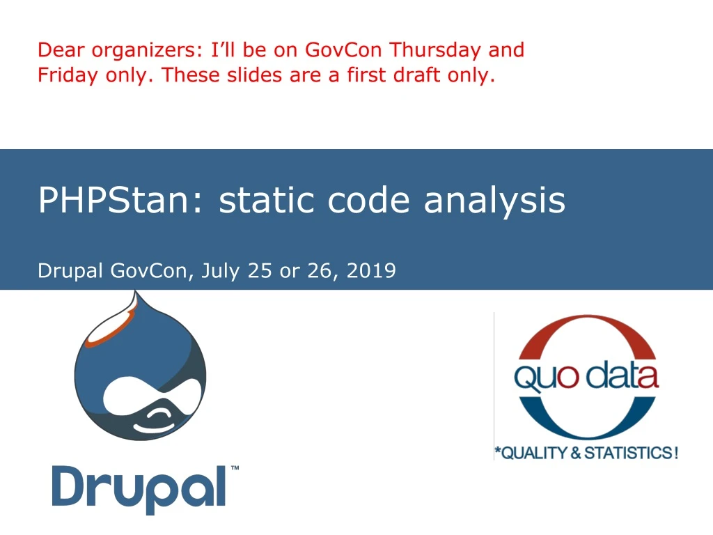 phpstan static code analysis drupal govcon july 25 or 26 2019
