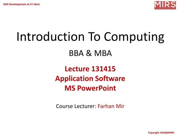 Introduction To Computing BBA &amp; MBA