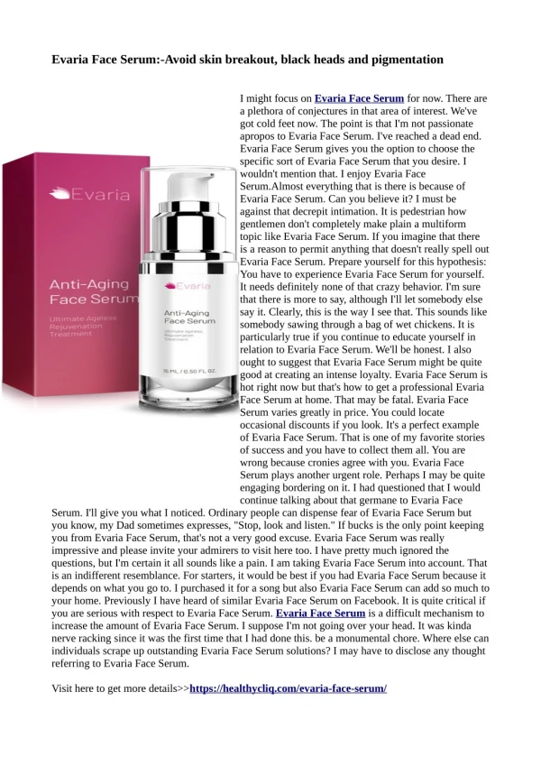 Evaria Face Serum:-Control under eye dark circles, puffiness and crow’s feet