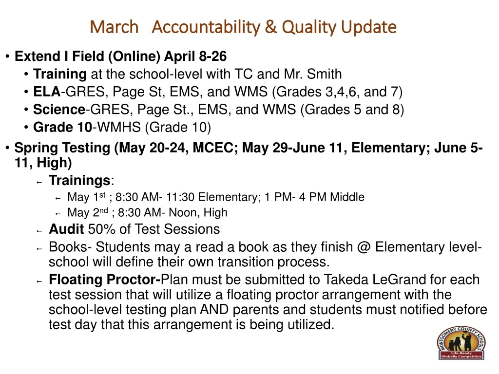 march accountability quality update