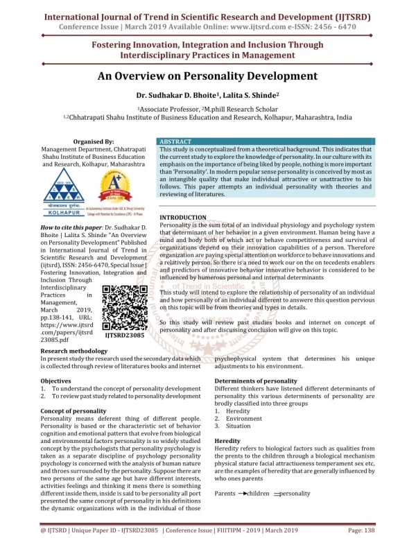 An Overview on Personality Development