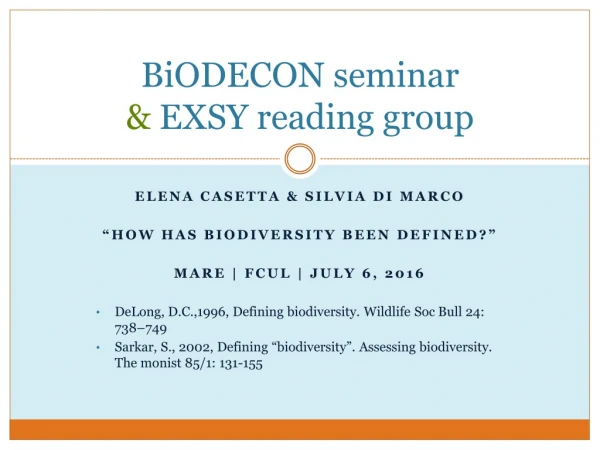 BiODECON seminar &amp; EXSY reading group