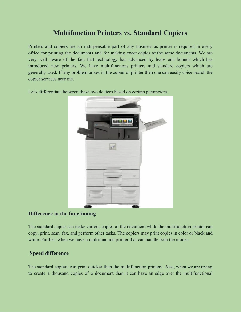 multifunction printers vs standard copiers