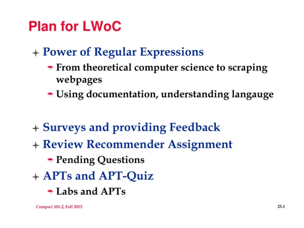 Plan for LWoC