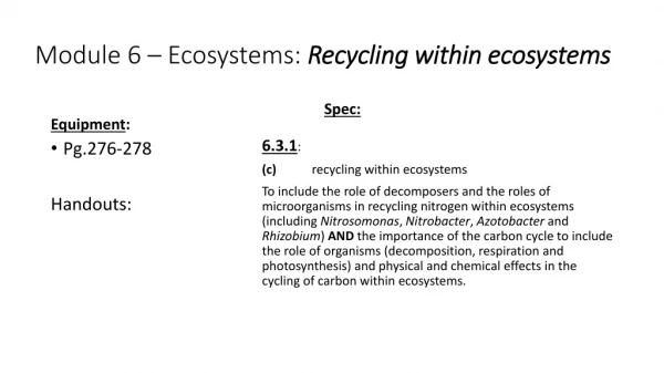 Module 6 – Ecosystems: Recycling within ecosystems