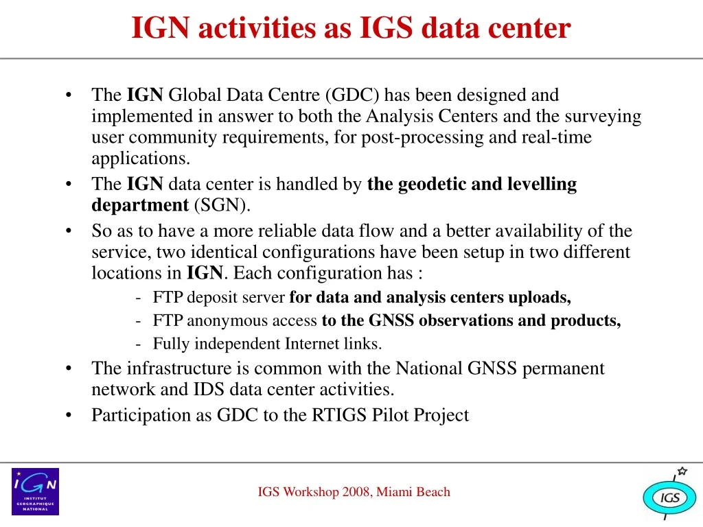 ign activities as igs data center