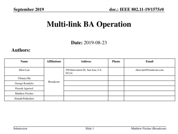 Multi-link BA Operation