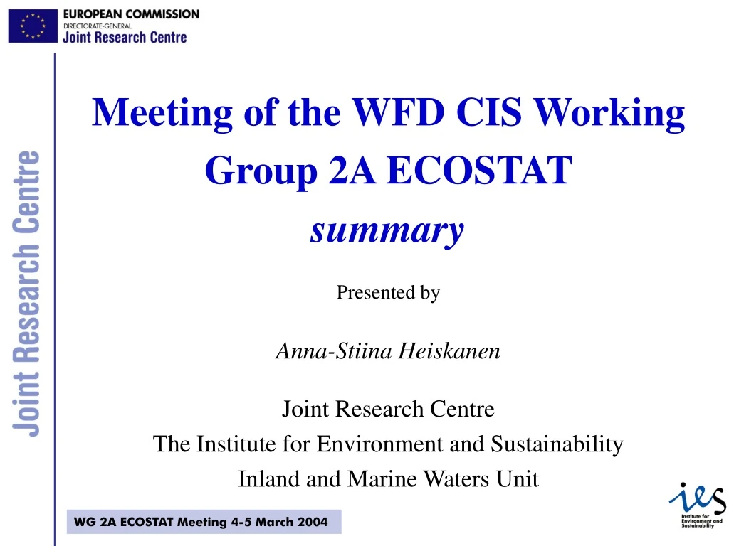 meeting of the wfd cis working group 2a ecostat