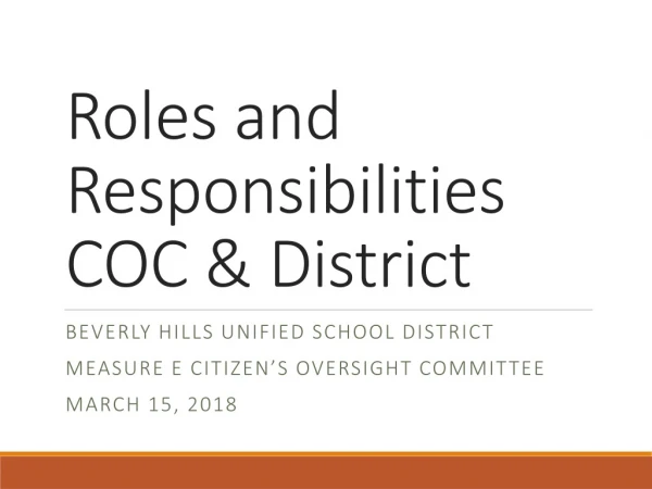 Roles and Responsibilities COC &amp; District
