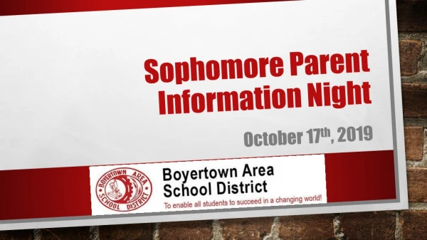 Sophomore Parent Information Night