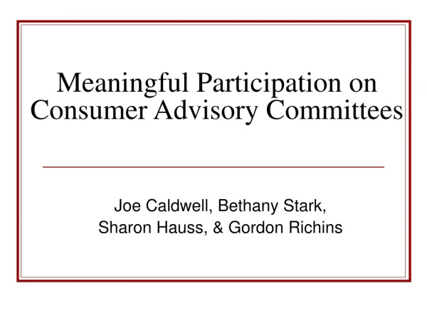 Meaningful Participation on Consumer Advisory Committees
