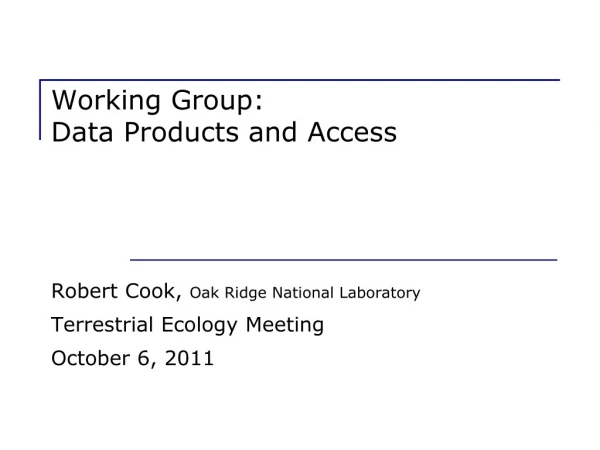 Working Group: Data Products and Access