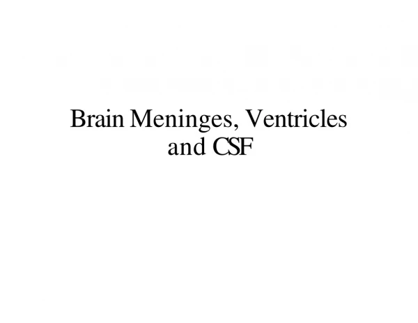 Brain Meninges, Ventricles and CSF