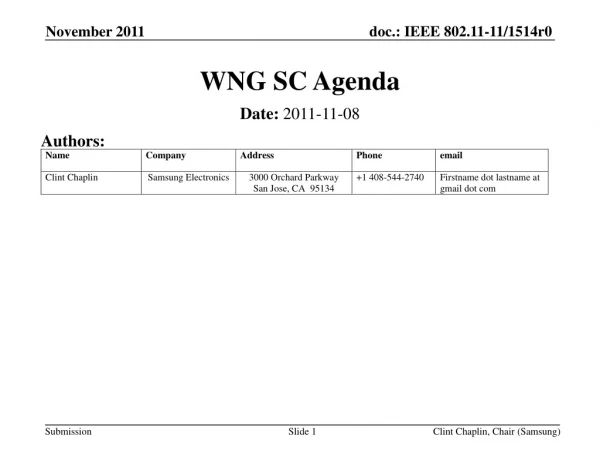 WNG SC Agenda