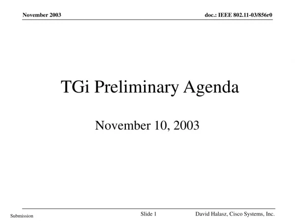 TGi Preliminary Agenda