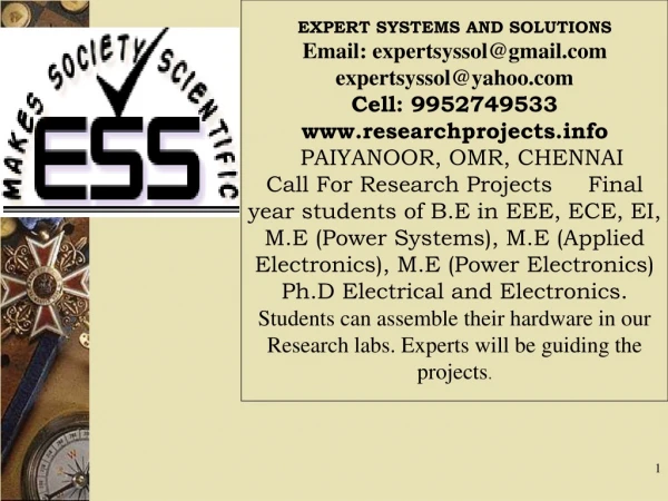EXPERT SYSTEMS AND SOLUTIONS Email: expertsyssol@gmail expertsyssol@yahoo Cell: 9952749533