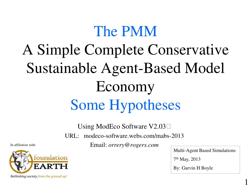 the pmm a simple complete conservative sustainable agent based model economy some hypotheses