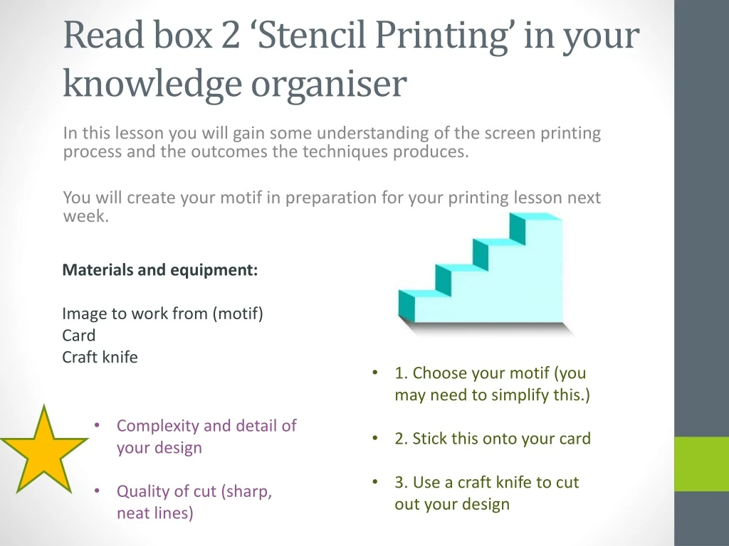 read box 2 stencil printing in your knowledge organiser