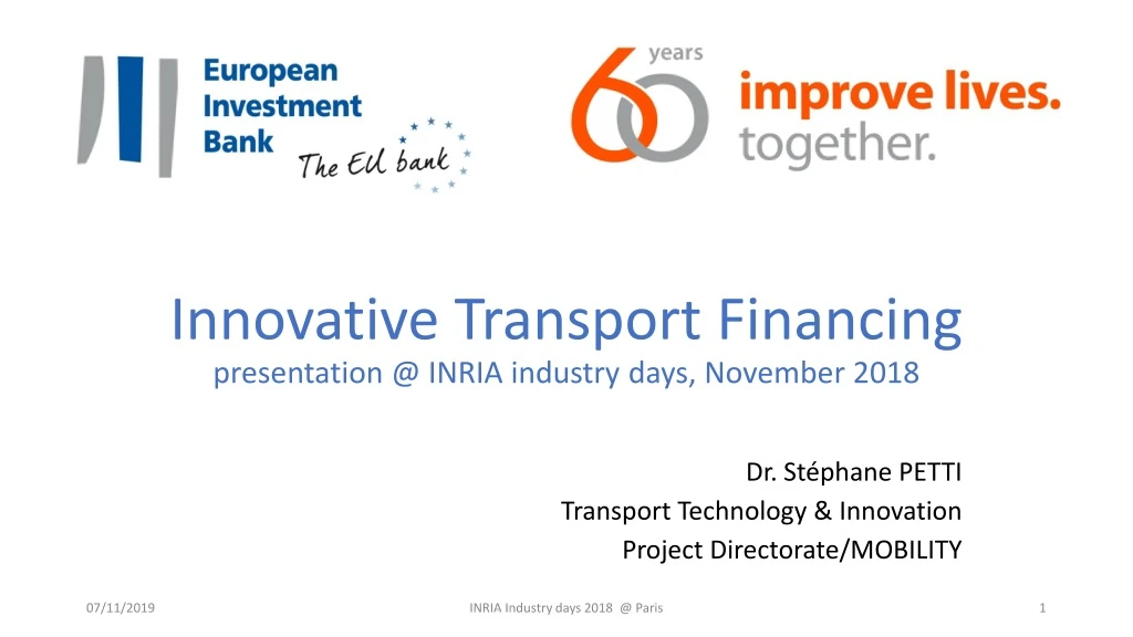 innovative transport financing presentation @ inria industry days november 2018