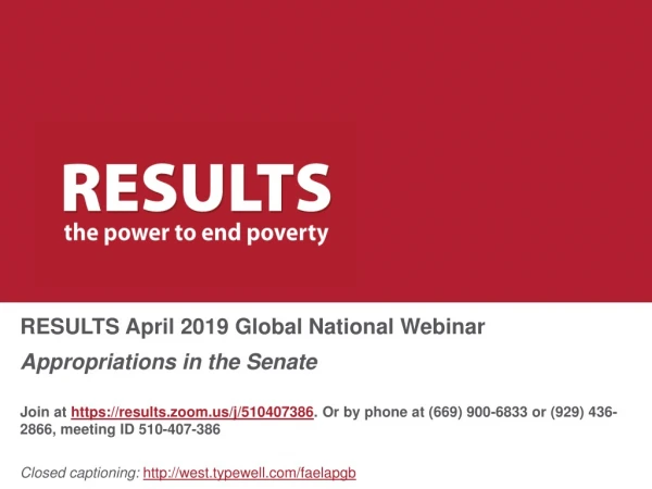 RESULTS April 2019 Global National Webinar Appropriations in the Senate