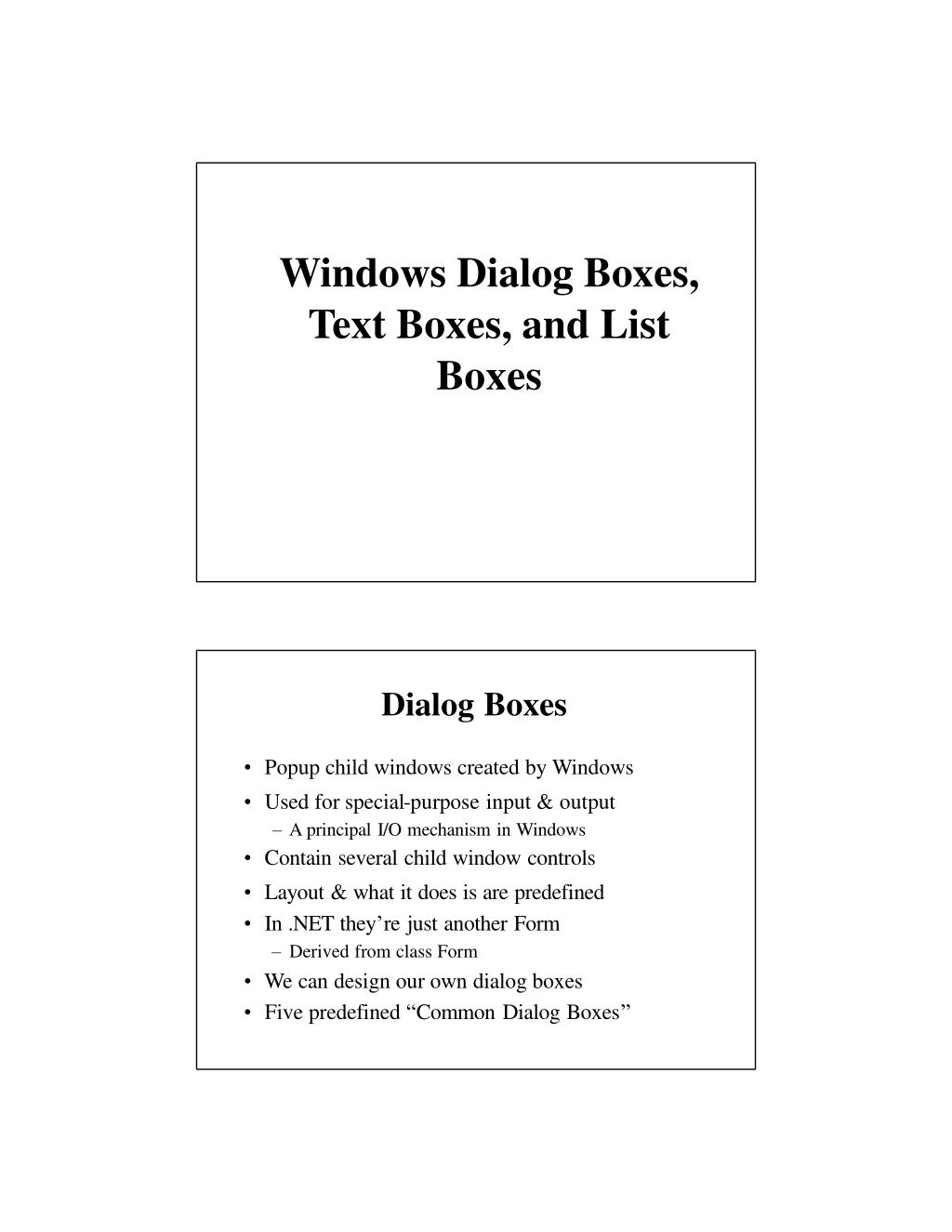 windows dialog boxes tex t boxes an d list boxes
