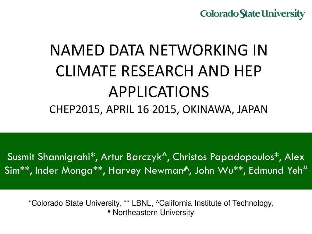 named data networking in climate research and hep applications chep2015 april 16 2015 okinawa japan