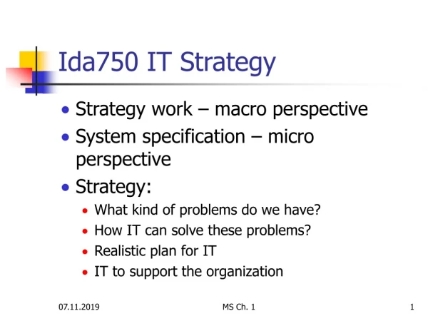 Ida750 IT Strategy