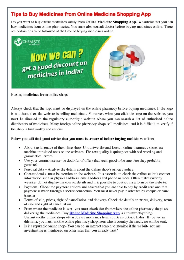 Tips to Buy Medicines from Online Medicine Shopping App