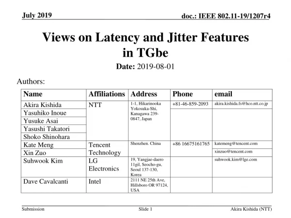 Views on Latency and Jitter Features in TGbe