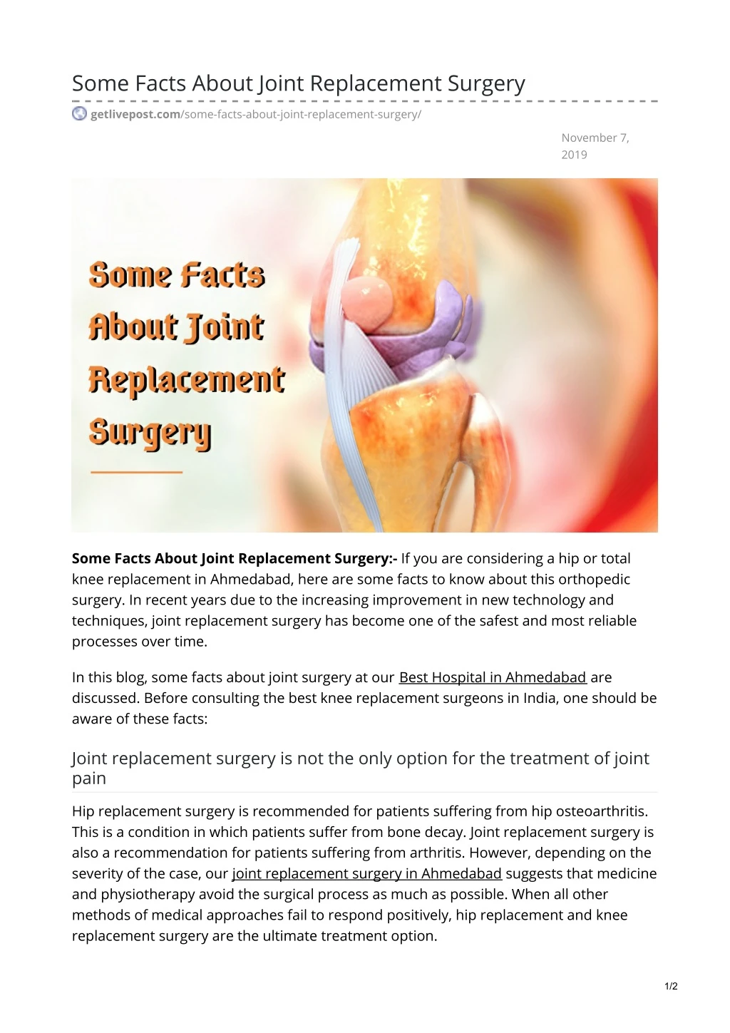 some facts about joint replacement surgery