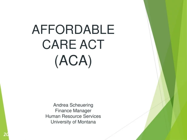 AFFORDABLE CARE ACT (ACA) Andrea Scheuering Finance Manager Human Resource Services