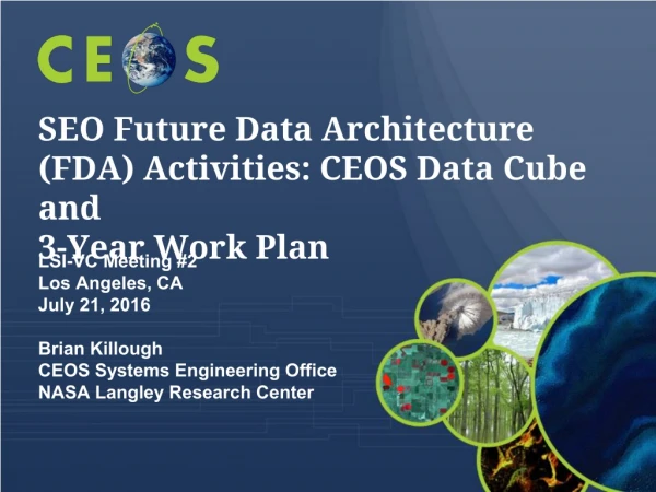 SEO Future Data Architecture (FDA) Activities: CEOS Data Cube and 3-Year Work Plan